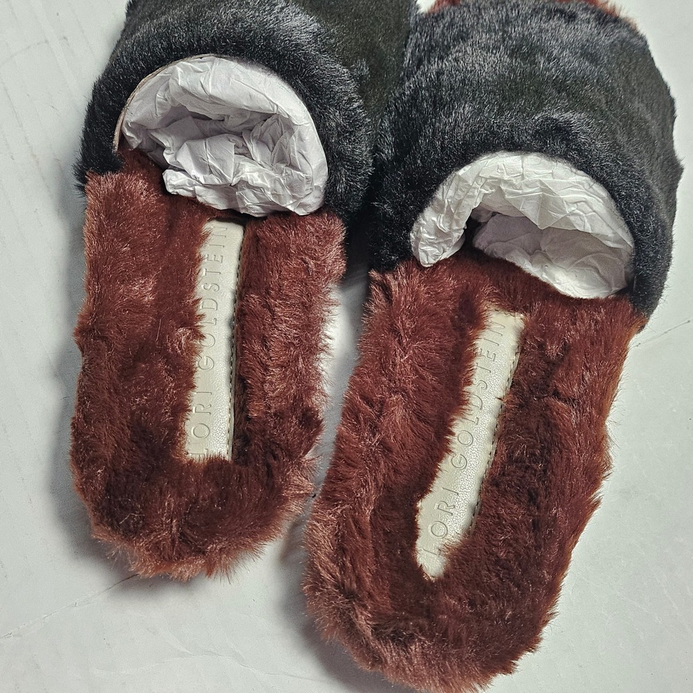 Lori Goldstein Li-Dillian Black Brown Faux Fur Slide Slippers Womens 5M 35 NEW - Picture 5 of 11